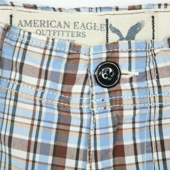 American‎ Eagle Bermuda Board Shorts Blue Brown White Plaid 30 - Picture 6 of 11